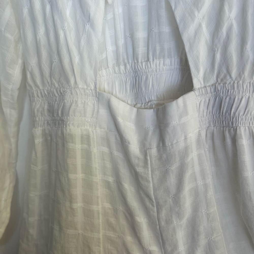 Free People White Long Sleeve Cotton Jumpsuit, Elastic Waist, Bust Tie Front, M - Picture 11 of 12